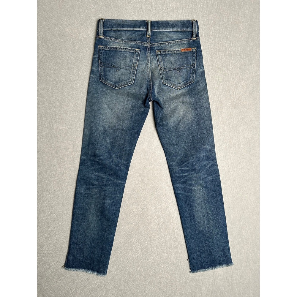 Polo Ralph Lauren Dungarees Slim Crop Jeans Blue Distressed Frayed Hem Size 25 - Picture 2 of 8